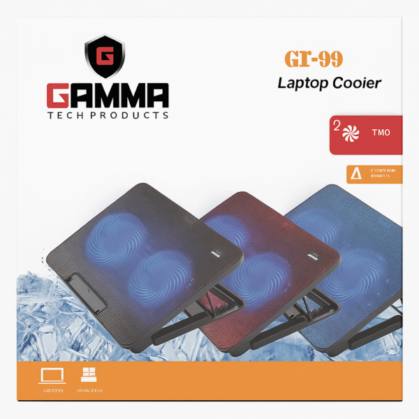 Gamma GT-99 Laptop Cooler Stand with Dual Silent Fans & Adjustable Angles - Image 2