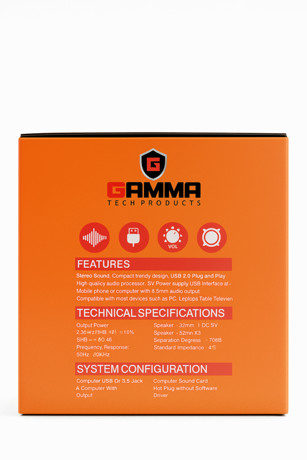 Gamma GT-215 Mini Digital USB Stereo Speakers | Compact 5W AUX PC Speakers - Image 3