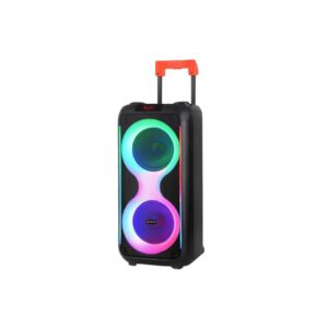 VOVO V-2860 Double 8-Inch Portable Trolley Party Speaker (50W) with Dynamic RGB Lights, 10000mAh Battery, and Wireless Mic (Black)
