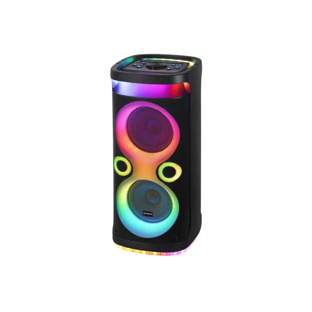 VOVO V-2870 Double 8-Inch Portable Bluetooth Party Speaker (40W) with Multi-Zone RGB Lights, 10000mAh Battery, and Wireless Mic (Black)