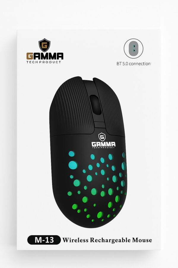 Gamma M-13 Wireless Rechargeable Mouse – Dual Mode (BT + 2.4G) | Silent Click, RGB, Ergonomic Design - Image 2