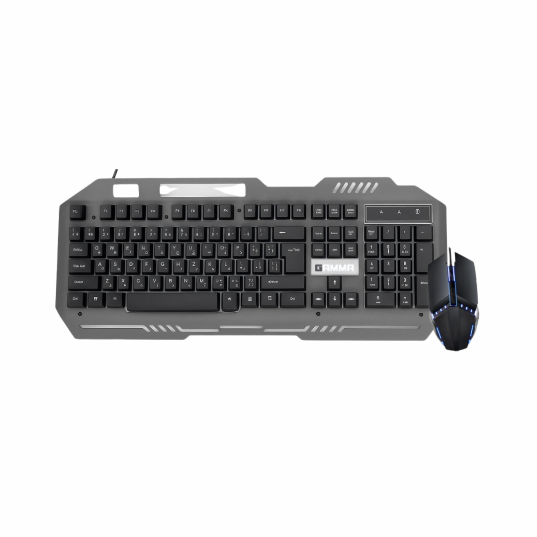 Gamma K-513 RGB Gaming Keyboard and Mouse Combo – USB Wired, Rainbow Backlit, Metal Panel, Arabic-English Layout, PC & Laptop Compatible
