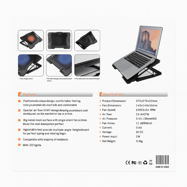 Gamma GT-89 Heavy Duty Laptop Cooler with Dual LED Fans – Fits up to 17” Laptops - Image 3