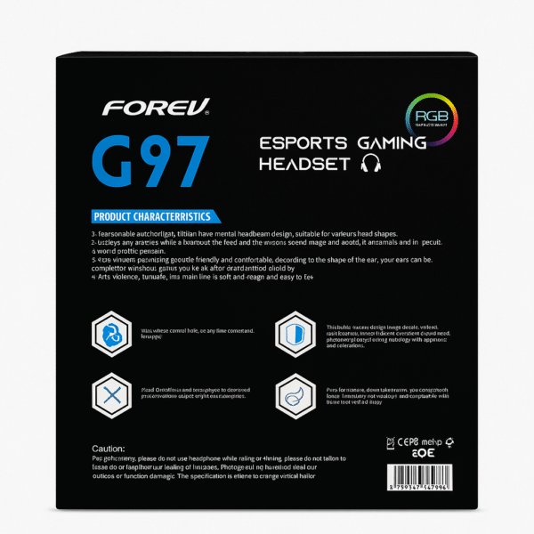 FOREV G97 5.1 RGB Esports Gaming Headset with USB & Noise Cancelling Mic – Virtual 5.1 Surround Sound – Adjustable Fit - Image 3