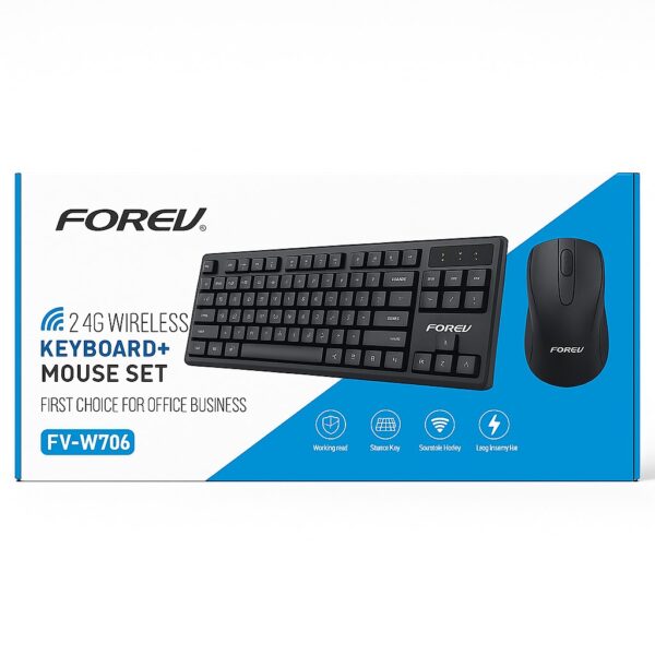 FV‑W706 2.4 GHz Wireless Keyboard & Mouse Combo – Silent, Waterproof, 104‑Key Set - Image 2
