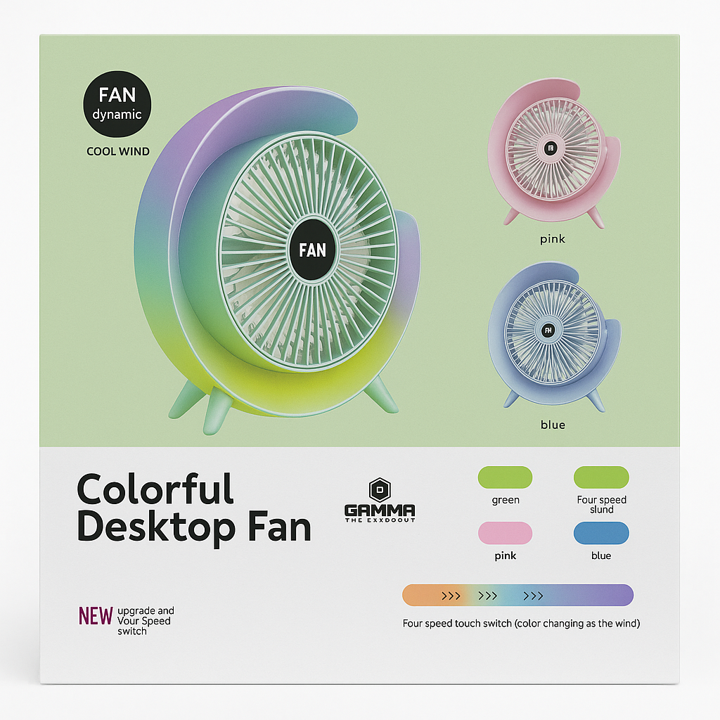 GAMMA GF-54 Colorful USB Desktop Fan | Portable Quiet Fan with 4-Speed Touch Control & LED Light - Image 2