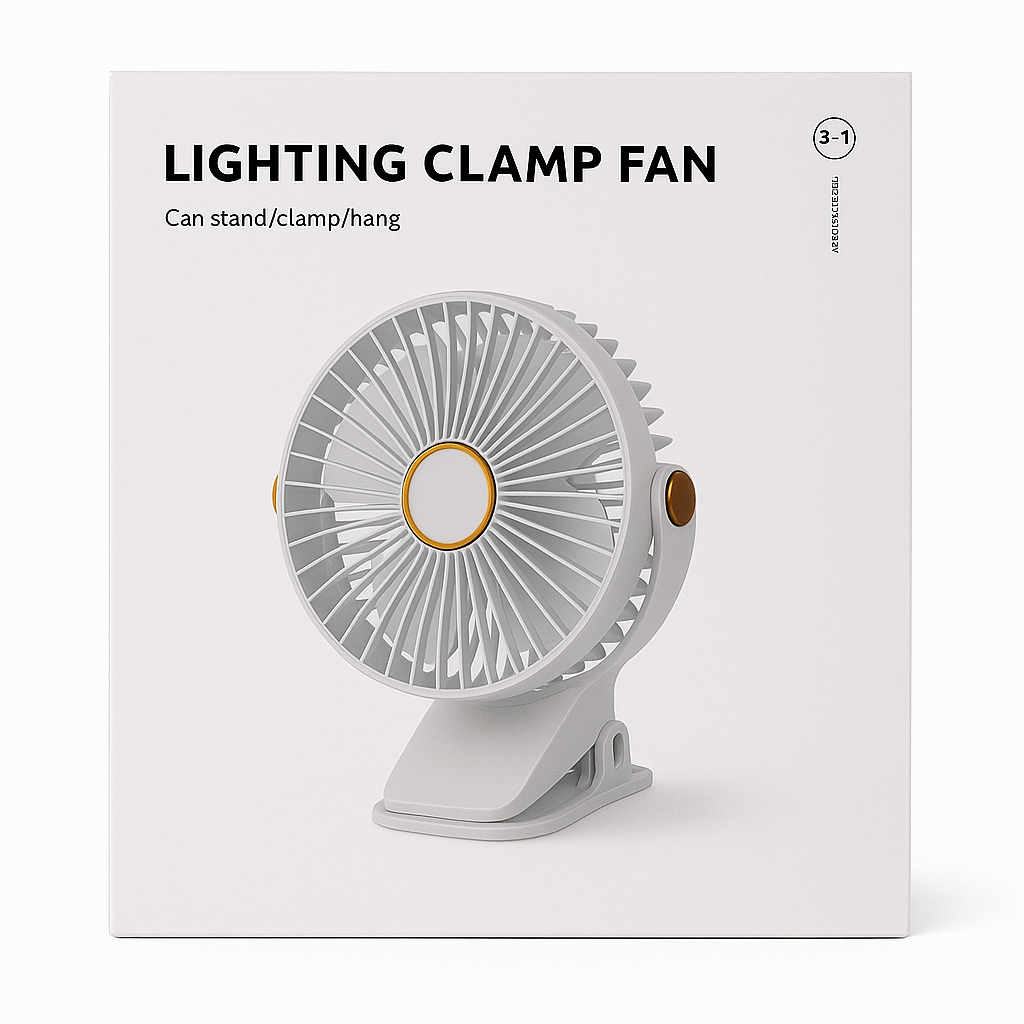 GAMMA GF-53 USB Lighting Clamp Fan | 3-in-1 Portable Fan with LED Light, Stand & Hanging Clip - Image 2