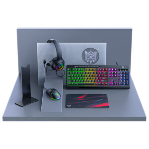 Onikuma TZ5006 5-in-1 Gaming Combo – G32 RGB Keyboard, CW917 Mouse, X7 Pro Headset, Stand, MP002 Pad.