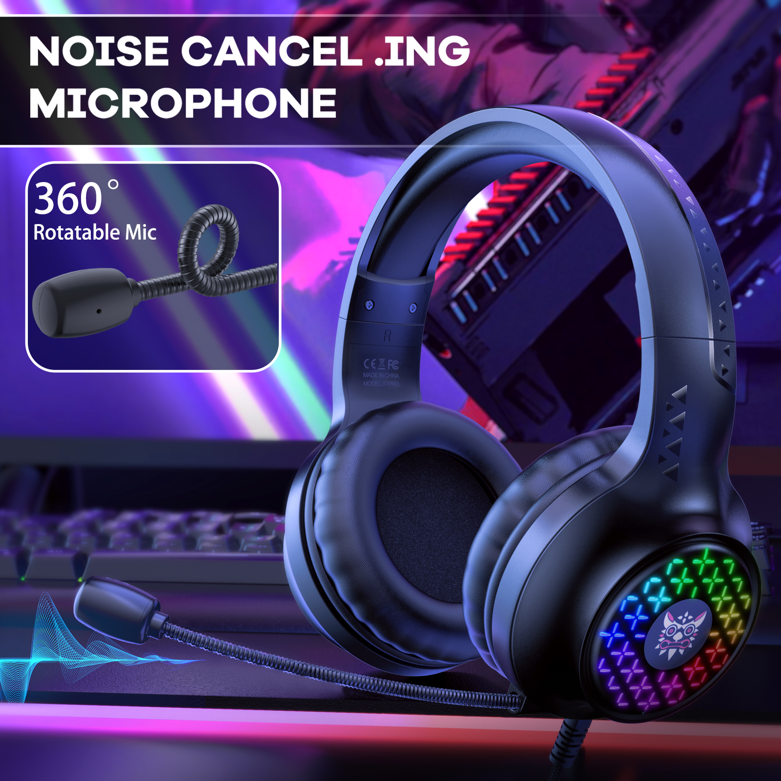 Onikuma X7 Pro RGB Gaming Headset – 40 mm Drivers, Noise Reduction Mic, 3.5mm + USB. - Image 4