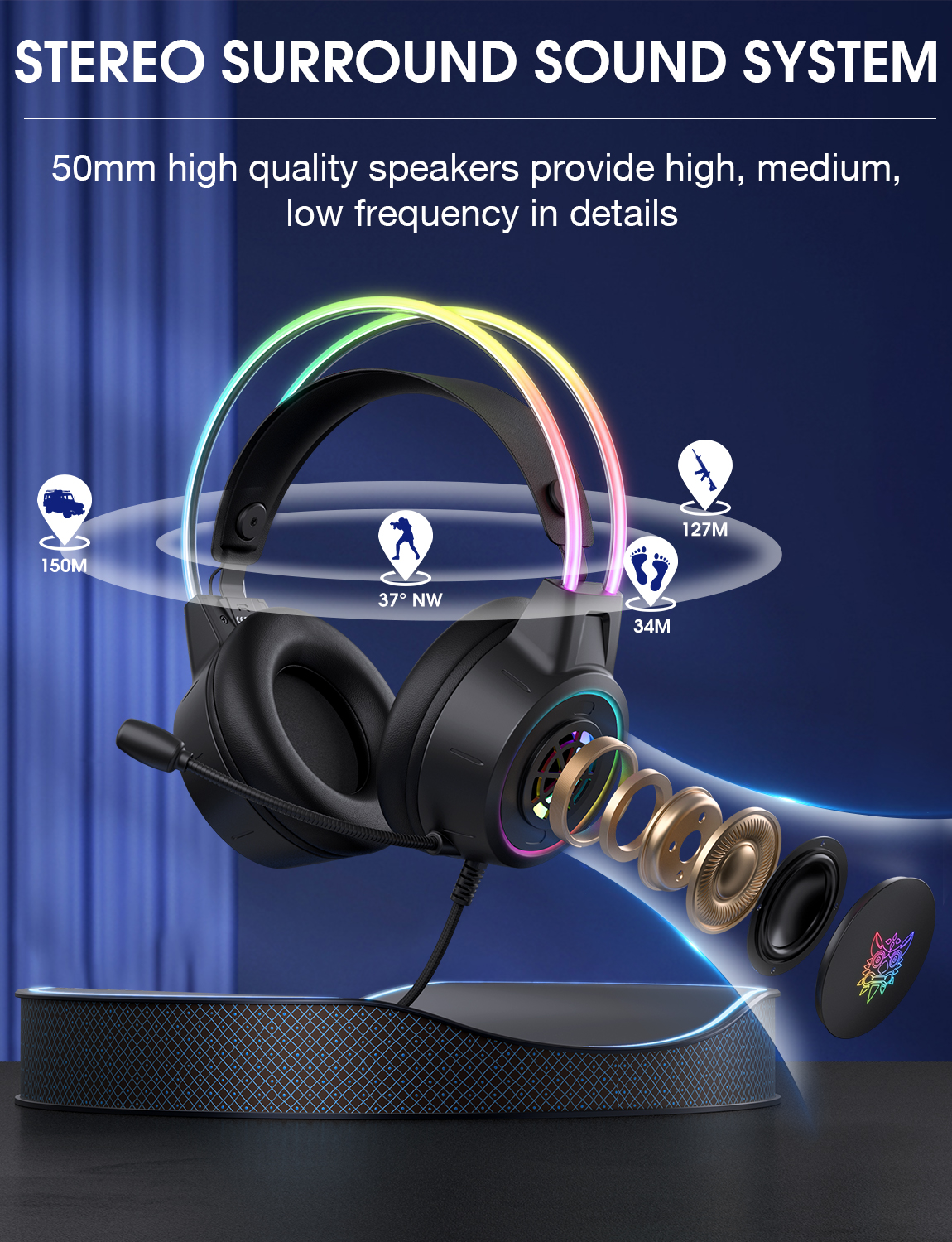 Onikuma X15 Pro RGB Wired Gaming Headset – 50 mm Drivers, Omnidirectional Mic, USB + 3.5mm. - Image 6