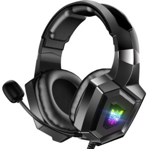 Onikuma K8 Wired Gaming Headset – 50mm Drivers, Omni-Directional Mic, LED Lighting.