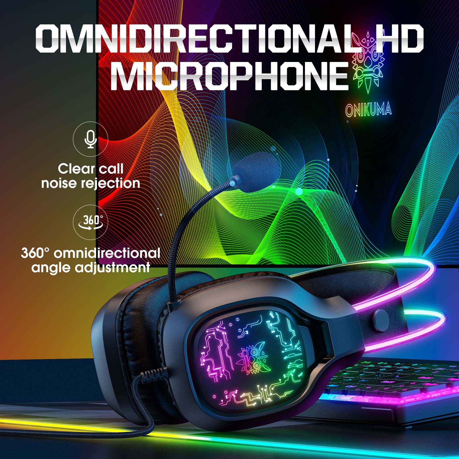 Onikuma X22 RGB Wired Gaming Headset – 50 mm Drivers, Omnidirectional HD Mic, USB + 3.5 mm. - Image 10