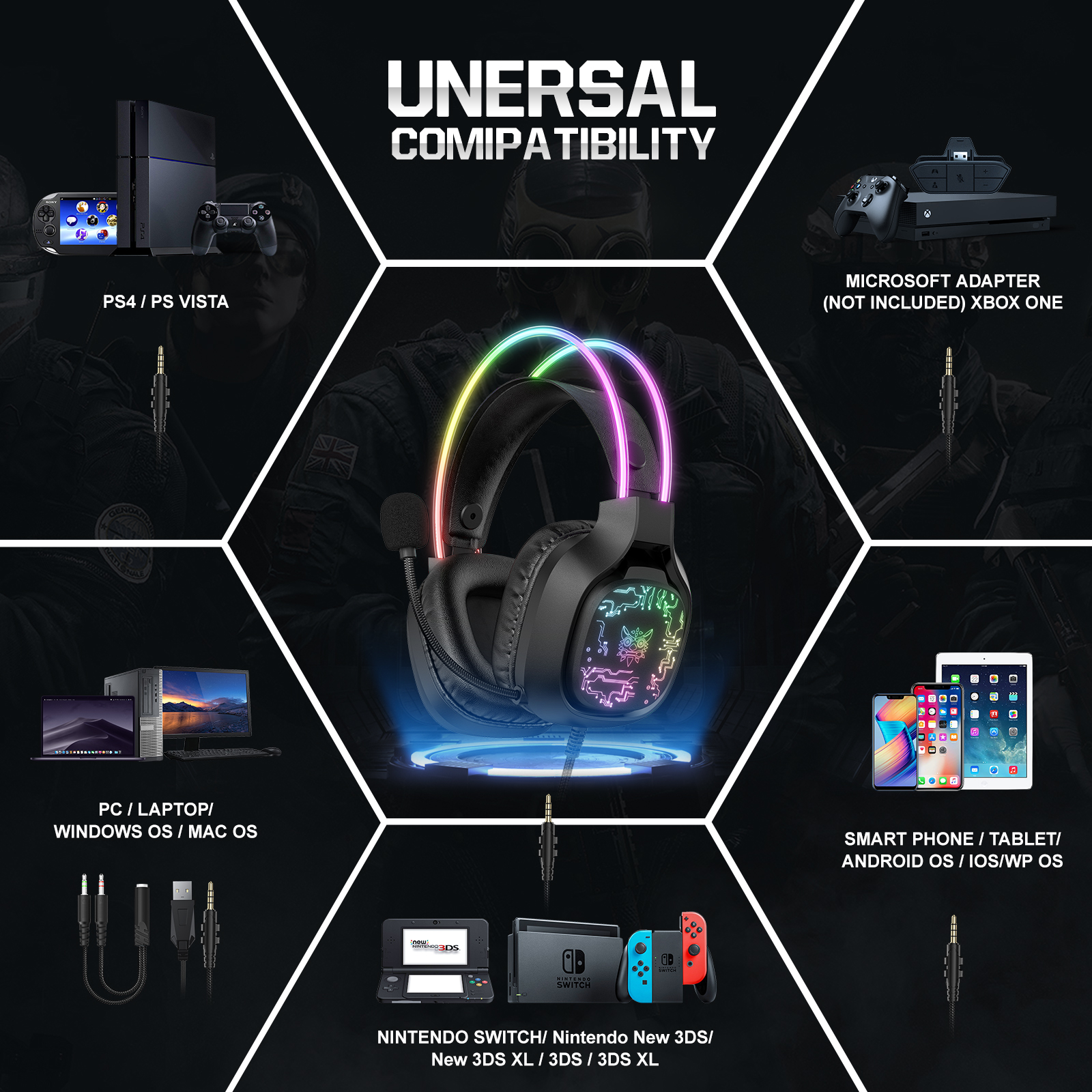 Onikuma X22 RGB Wired Gaming Headset – 50 mm Drivers, Omnidirectional HD Mic, USB + 3.5 mm. - Image 12