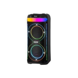 VOVO V-2875 Double 8-Inch Portable Bluetooth Party Speaker (50W) with Multi-Zone RGB Lights, 10000mAh Battery, and Wireless Mic (Black)