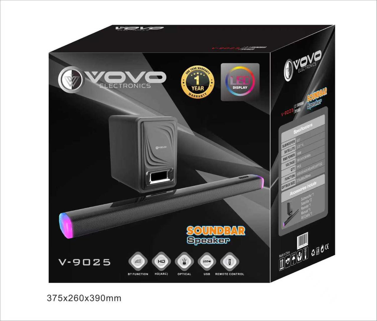 VOVO V-9025 Soundbar Speaker with Subwoofer, Bluetooth, HDMI ARC & LED Display - Image 2