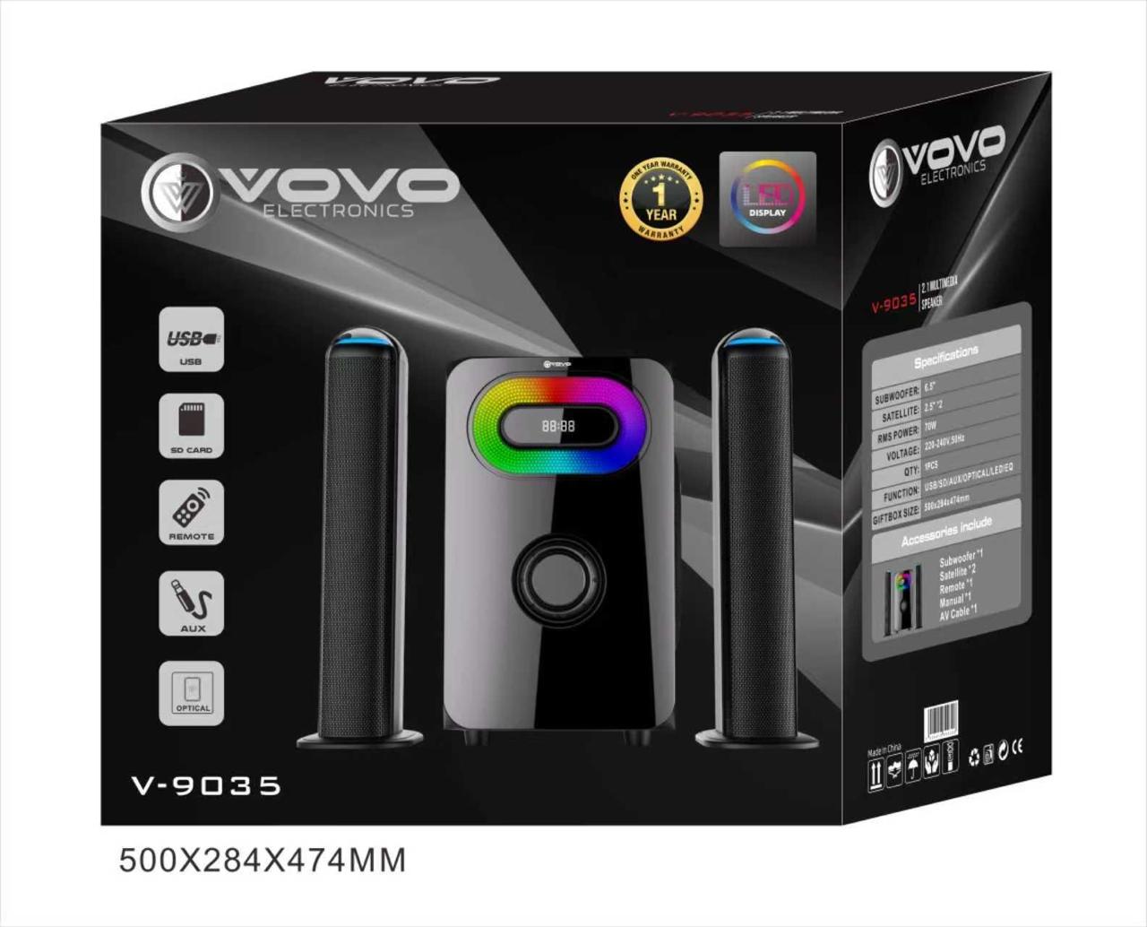 VOVO V-9035 2.1 Channel Speaker System with Subwoofer, Bluetooth, USB & LED Display - Image 2