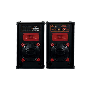 GT-7002 100W Bluetooth Dual Woofer Speaker System with USB, SD & Remote – Wooden Cabinet