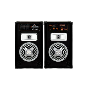 GT-7003 100W Bluetooth Dual Woofer Speaker System with USB, SD & Remote Control – Wooden Cabinet