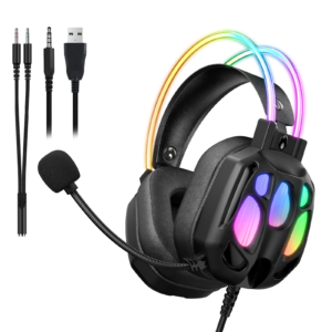 ONIKUMA X89 Wired RGB Gaming Headset with Illuminated Suspension Headband, Mecha-Armor Earcups, and Noise-Isolating Mic for PC, PS5 & Xbox (Black)