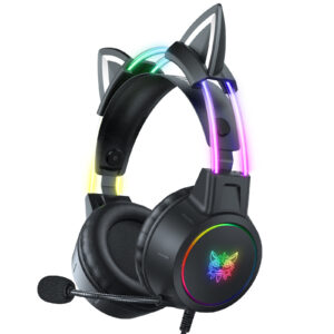 ONIKUMA X15 Pro Wired Cat Ear Gaming Headset with Illuminated RGB Headband, Adaptive Suspension, and Noise-Isolating Mic for PC, PS5 & Xbox