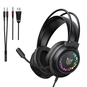 ONIKUMA X92 Wired RGB Gaming Headset with Flexible Boom Mic, Ergonomic Suspension Headband, and Multi-Platform 3.5mm Cable for PC, PS5, Xbox & Mobile (Black)