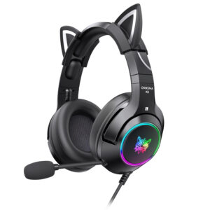 ONIKUMA K9 Wired Cat Ear Gaming Headset with Dynamic RGB Lighting, Flexible Noise-Isolating Mic, and 3.5mm Audio Jack for PC, PS5 & Xbox (Black & Pink)