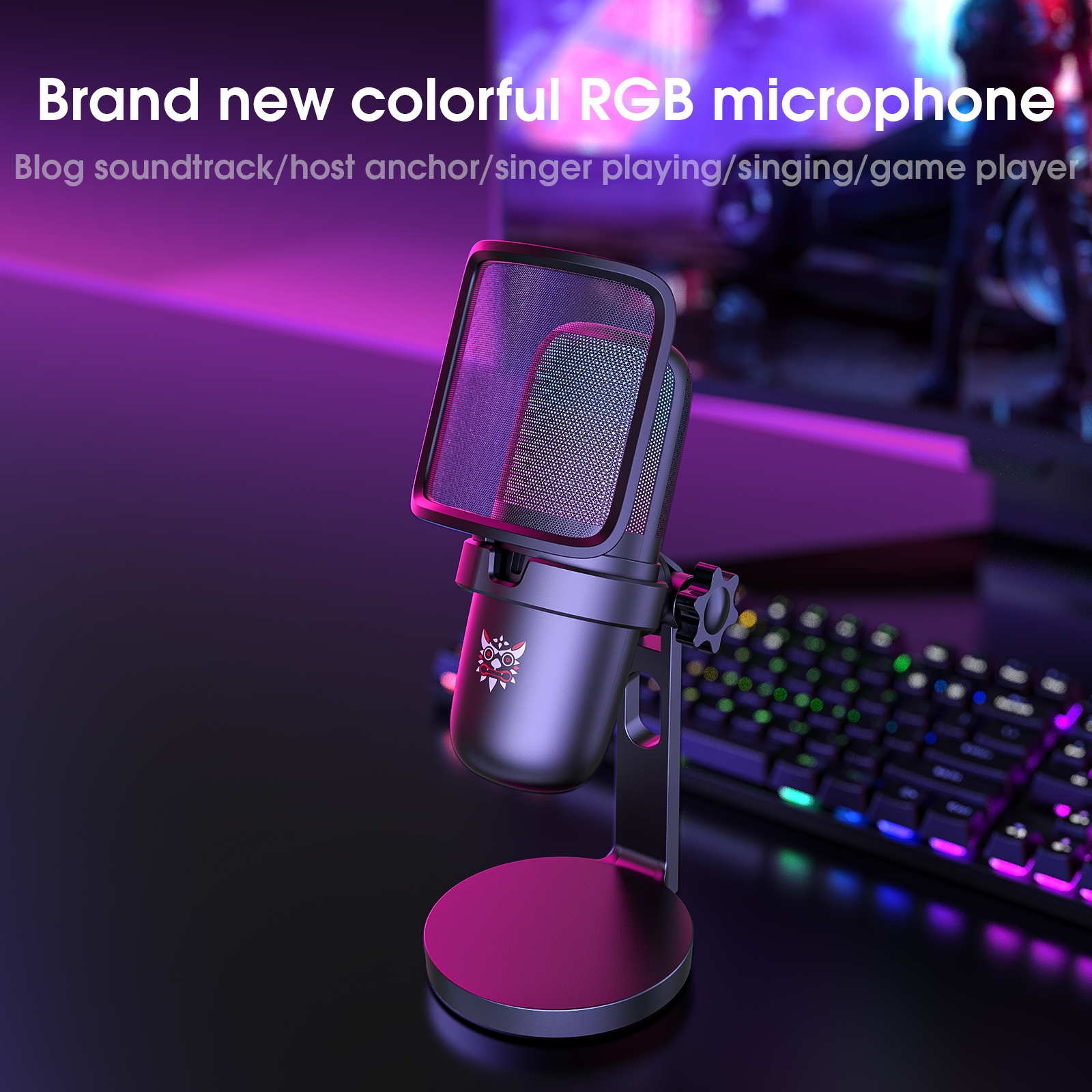 ONIKUMA M730 USB Condenser Gaming Microphone with Integrated Pop Filter, Dynamic RGB Lighting, and Adjustable Metal Desktop Stand for PC, Streaming & Podcasting (Black) - Image 2