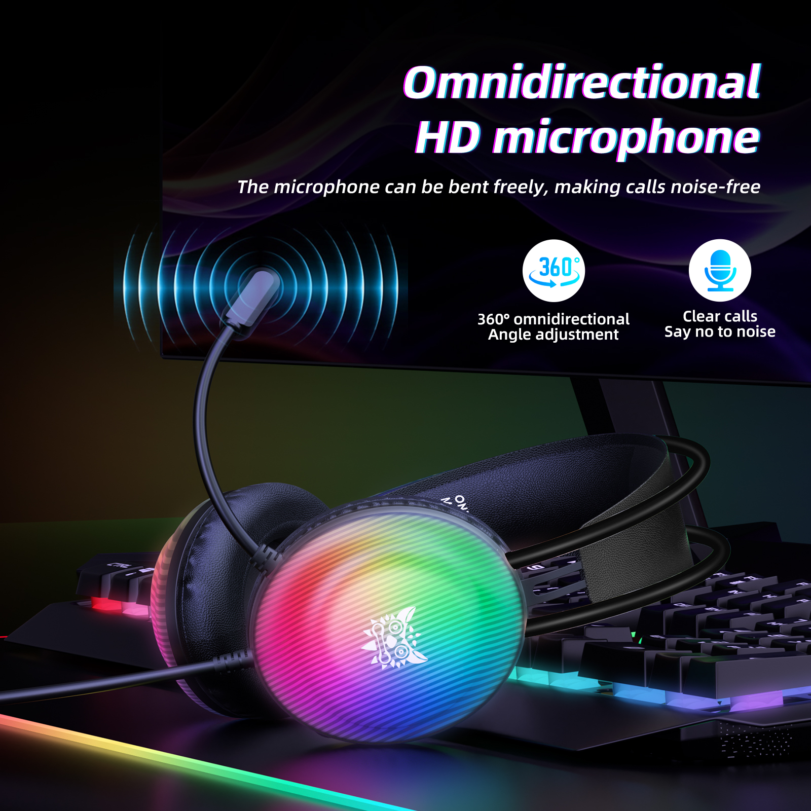 ONIKUMA X29 Wired Gaming Headset with Full-Shell Radiant RGB Lighting, Adaptive Suspension Headband, and Flexible Boom Mic for PC, PS5, Xbox & Mac - Image 6