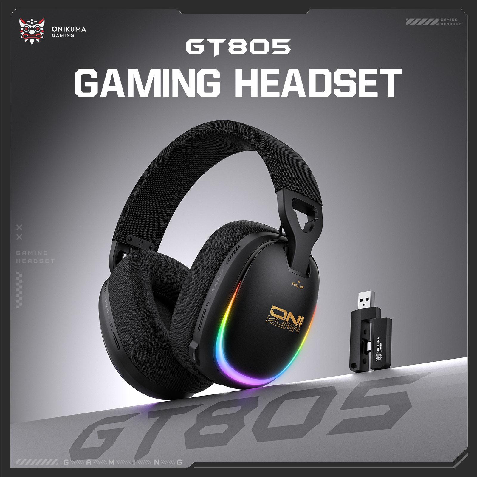 ONIKUMA GT805 Wireless Gaming Headset with Breathable Fabric Mesh, 2.4GHz Dual USB-C/USB-A Receiver, Stealth Mic, and RGB Lighting for PC, PS5, Mac & Mobile - Image 8
