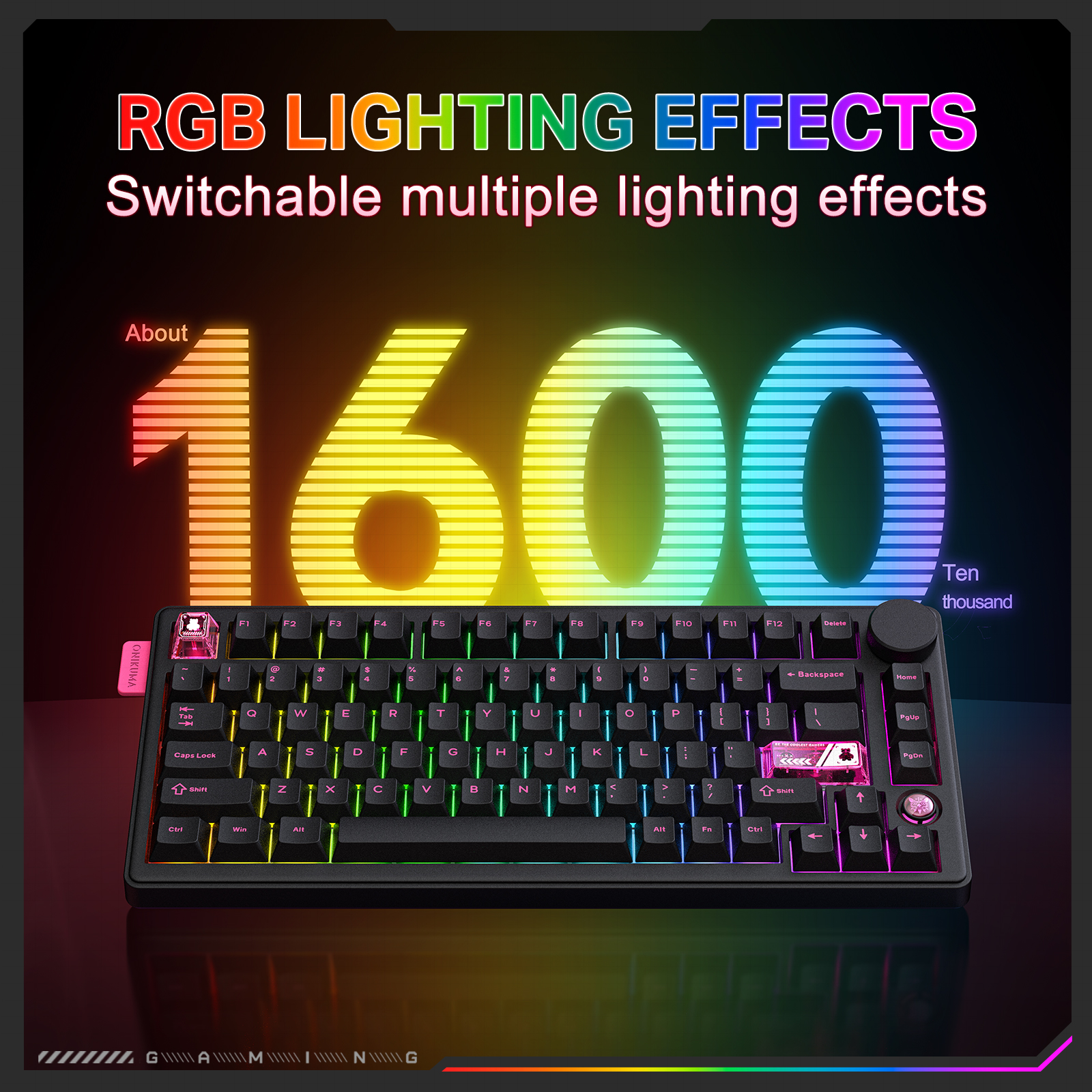 ONIKUMA MT706 Tri-Mode Wireless Mechanical Keyboard (2.4GHz / Bluetooth / Wired) with Multimedia Knob, Transparent Cyber Accent Keys, and 75% Layout for PC & Mac (Black/White) - Image 17
