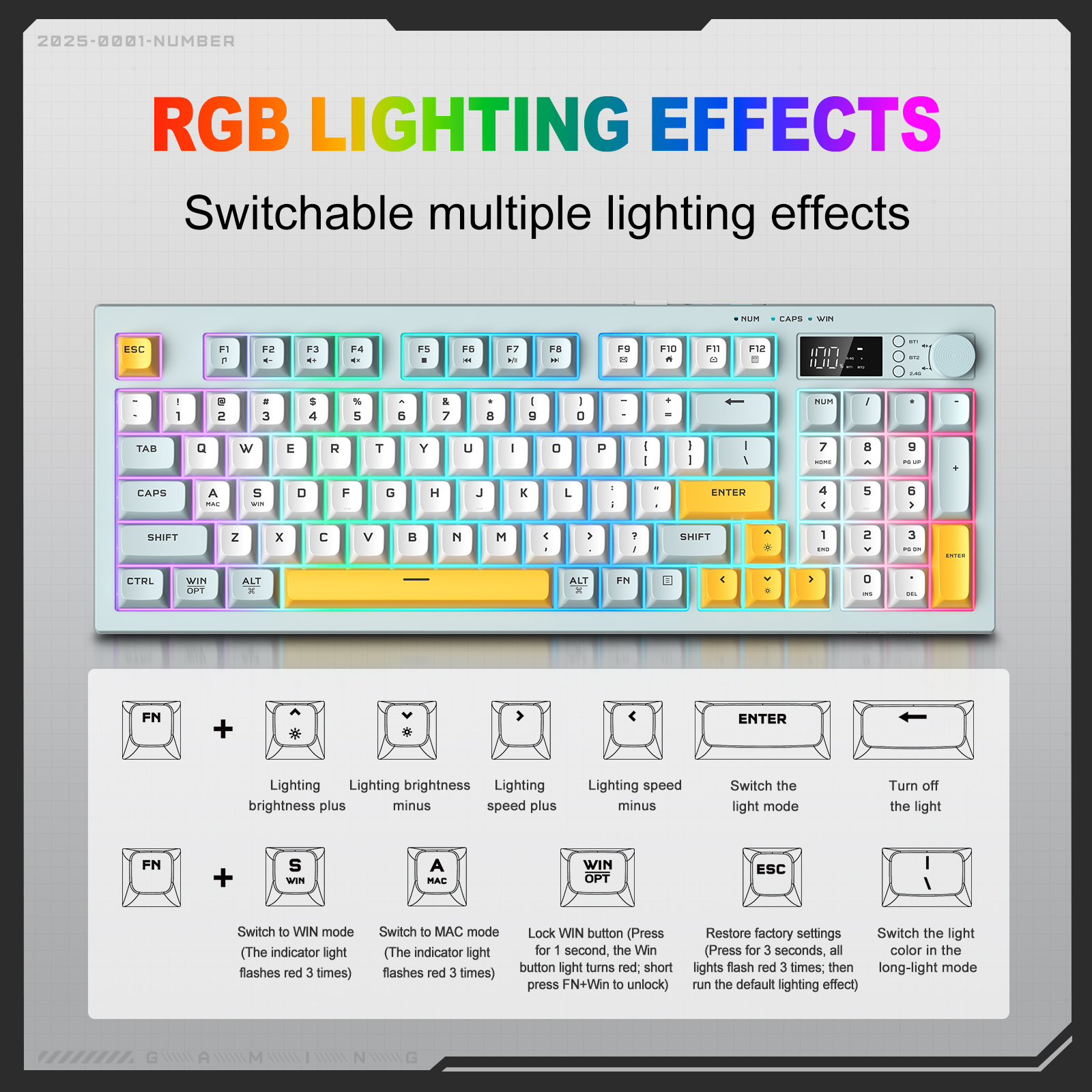 ONIKUMA G80 Tri-Mode Wireless Mechanical Keyboard (2.4GHz / Bluetooth / Wired) with Smart LCD Display, Multimedia Knob, and Compact Full-Size Layout for PC & Mac (Grayish Blue) - Image 11