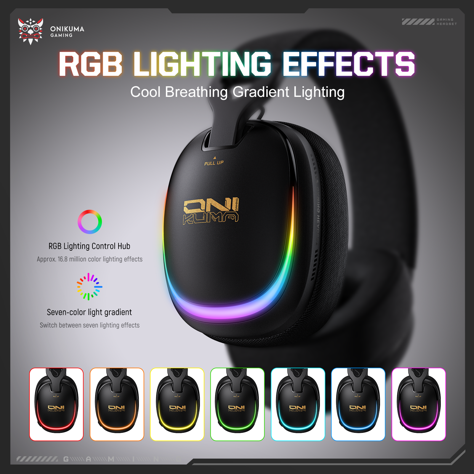 ONIKUMA GT805 Wireless Gaming Headset with Breathable Fabric Mesh, 2.4GHz Dual USB-C/USB-A Receiver, Stealth Mic, and RGB Lighting for PC, PS5, Mac & Mobile - Image 12