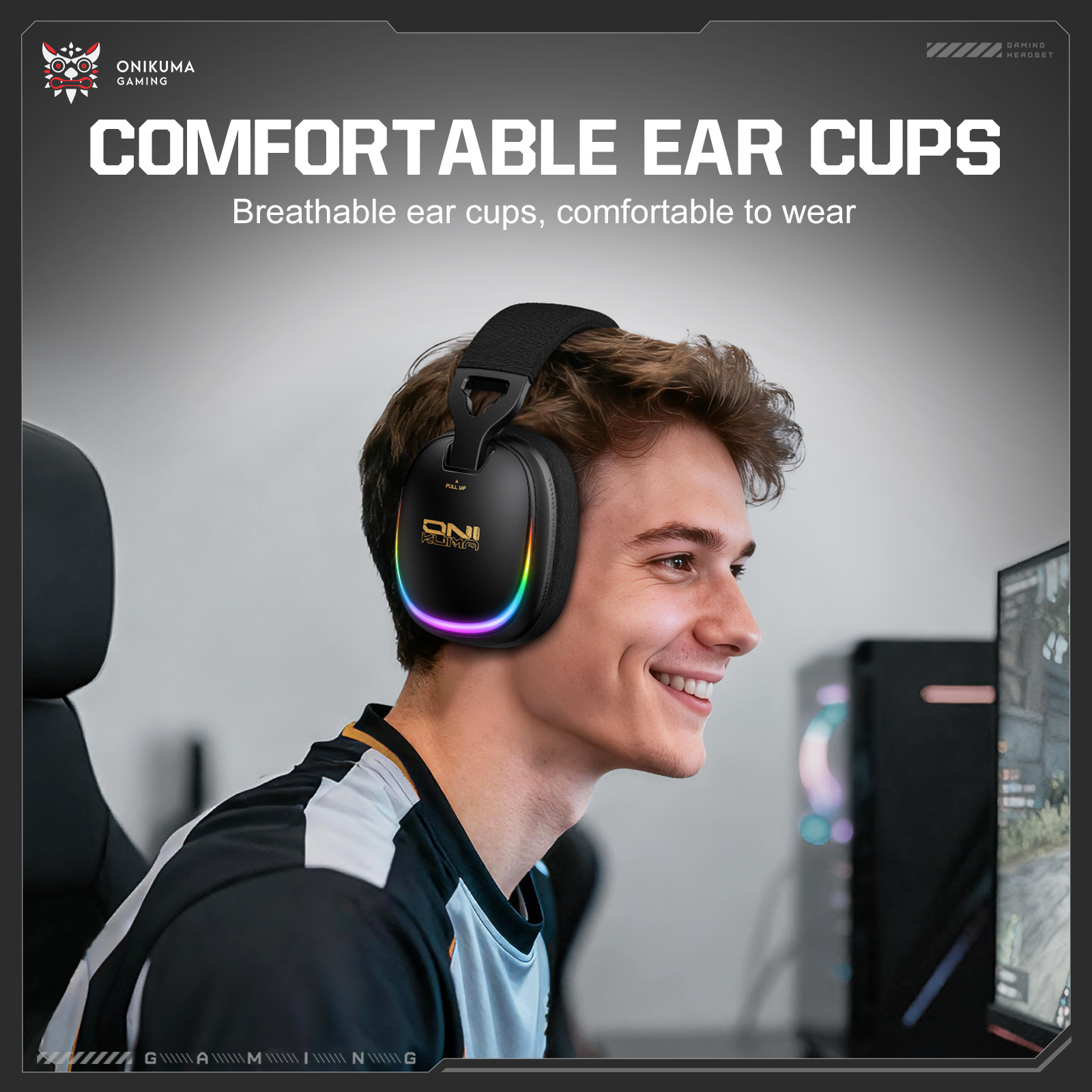 ONIKUMA GT805 Wireless Gaming Headset with Breathable Fabric Mesh, 2.4GHz Dual USB-C/USB-A Receiver, Stealth Mic, and RGB Lighting for PC, PS5, Mac & Mobile - Image 13
