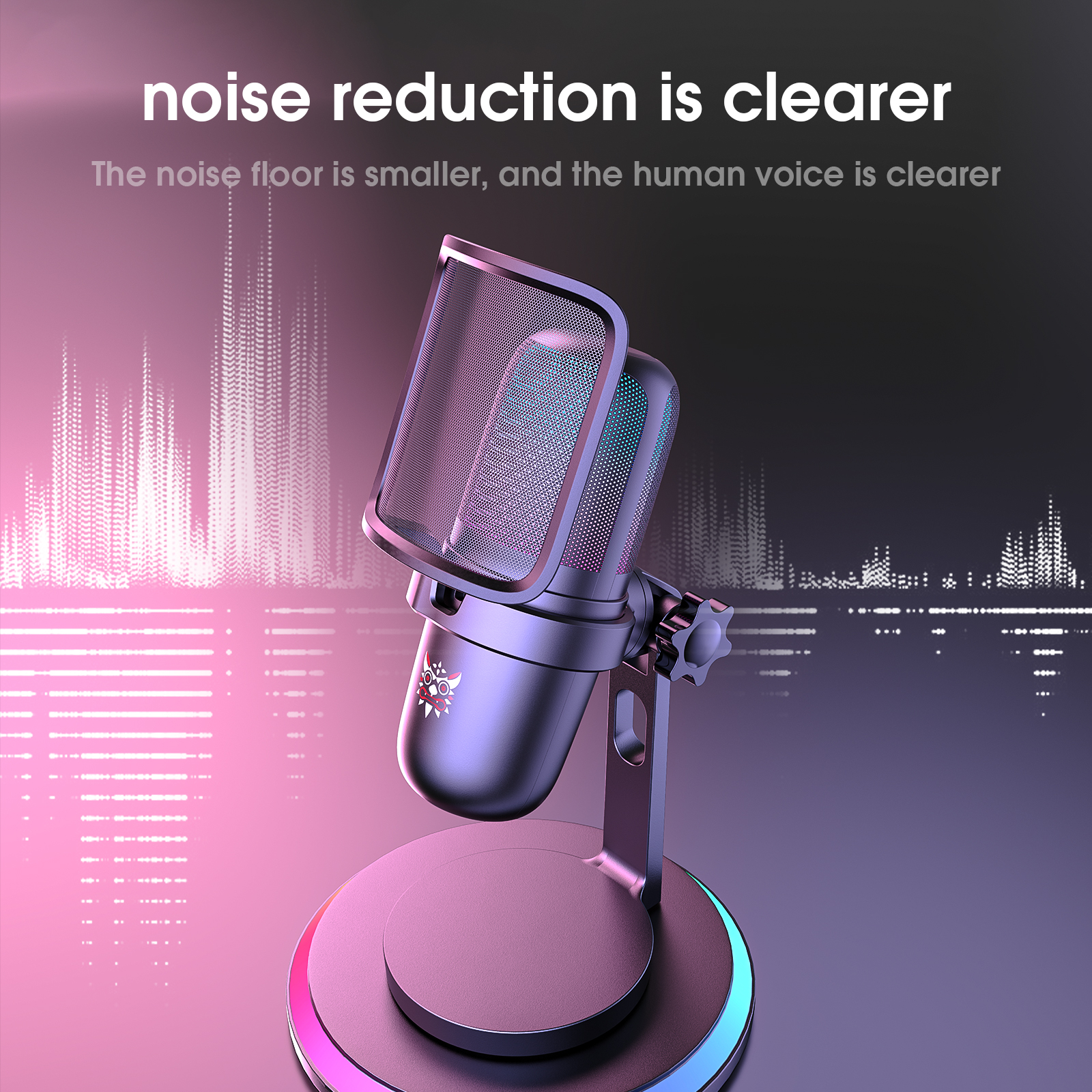 ONIKUMA M730 USB Condenser Gaming Microphone with Integrated Pop Filter, Dynamic RGB Lighting, and Adjustable Metal Desktop Stand for PC, Streaming & Podcasting (Black) - Image 3