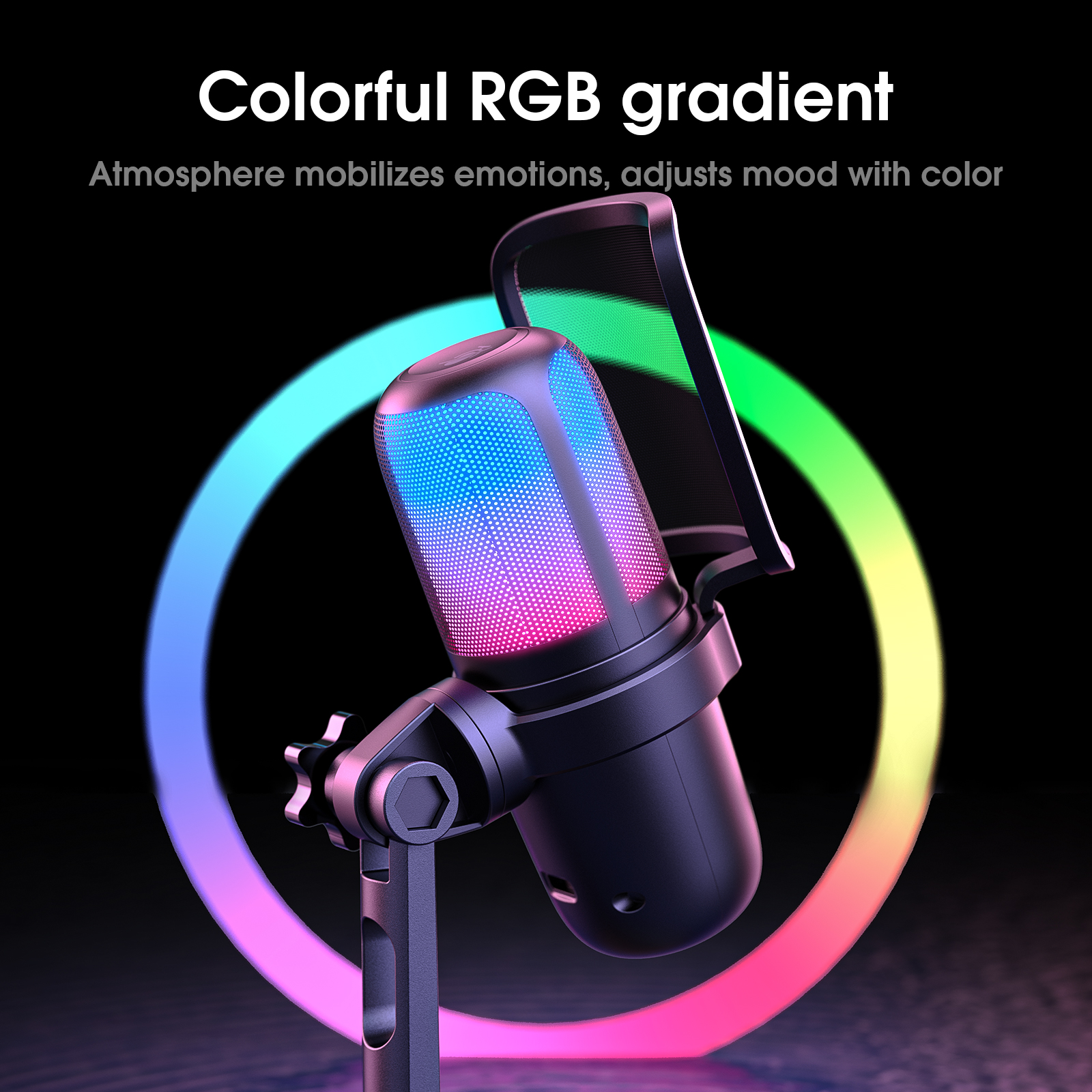 ONIKUMA M730 USB Condenser Gaming Microphone with Integrated Pop Filter, Dynamic RGB Lighting, and Adjustable Metal Desktop Stand for PC, Streaming & Podcasting (Black) - Image 4