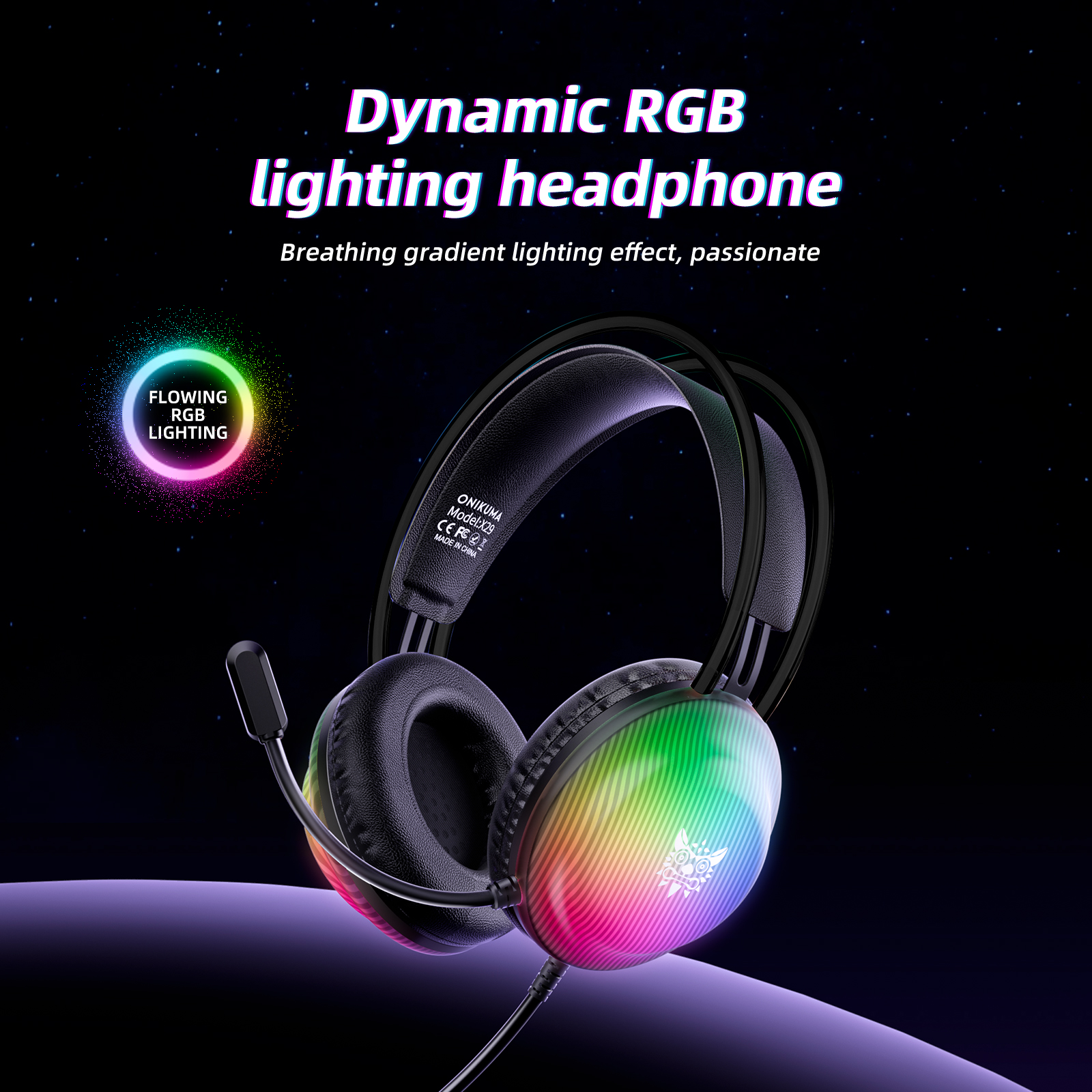 ONIKUMA X29 Wired Gaming Headset with Full-Shell Radiant RGB Lighting, Adaptive Suspension Headband, and Flexible Boom Mic for PC, PS5, Xbox & Mac - Image 9