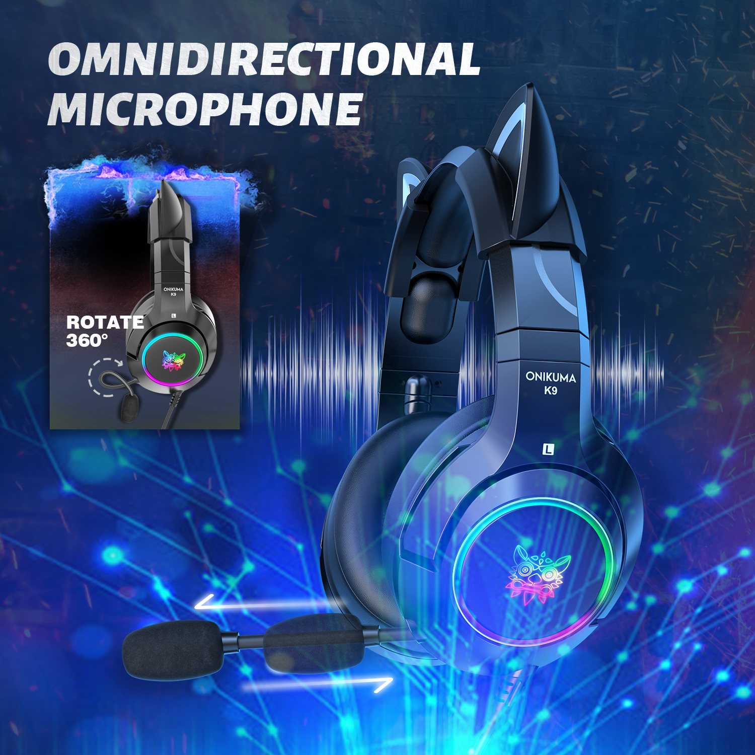 ONIKUMA K9 Wired Cat Ear Gaming Headset with Dynamic RGB Lighting, Flexible Noise-Isolating Mic, and 3.5mm Audio Jack for PC, PS5 & Xbox (Black & Pink) - Image 5