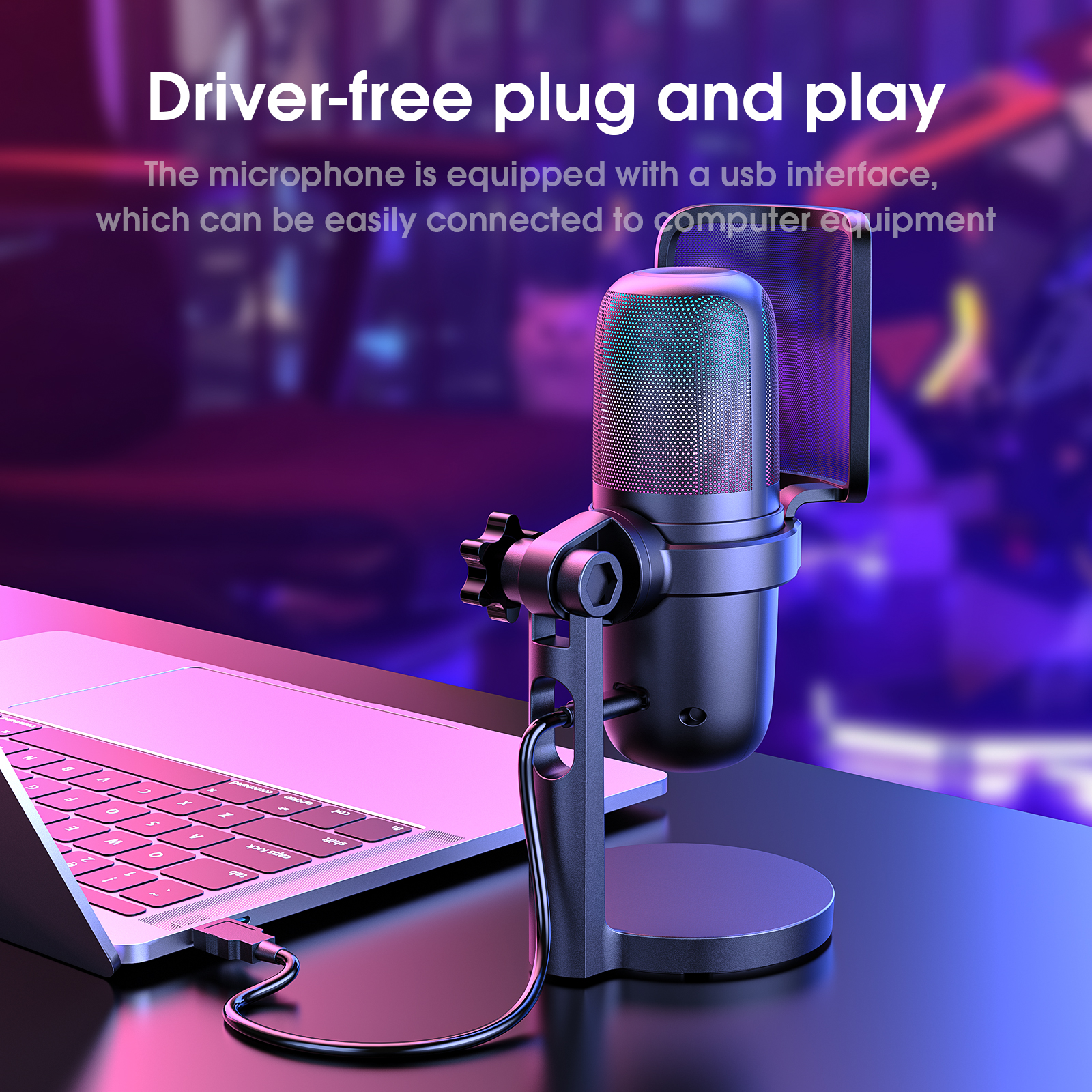 ONIKUMA M730 USB Condenser Gaming Microphone with Integrated Pop Filter, Dynamic RGB Lighting, and Adjustable Metal Desktop Stand for PC, Streaming & Podcasting (Black) - Image 5