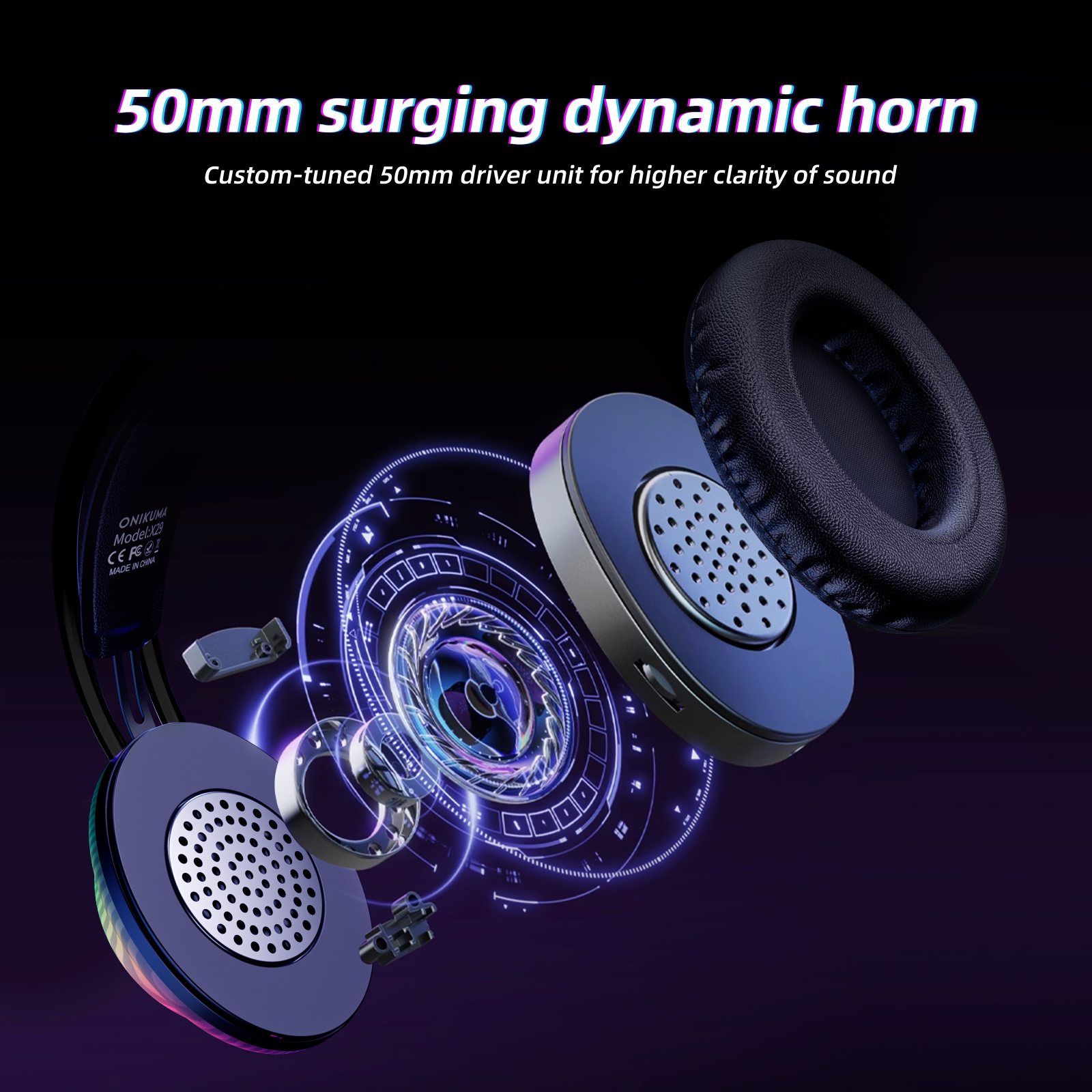 ONIKUMA X29 Wired Gaming Headset with Full-Shell Radiant RGB Lighting, Adaptive Suspension Headband, and Flexible Boom Mic for PC, PS5, Xbox & Mac - Image 11