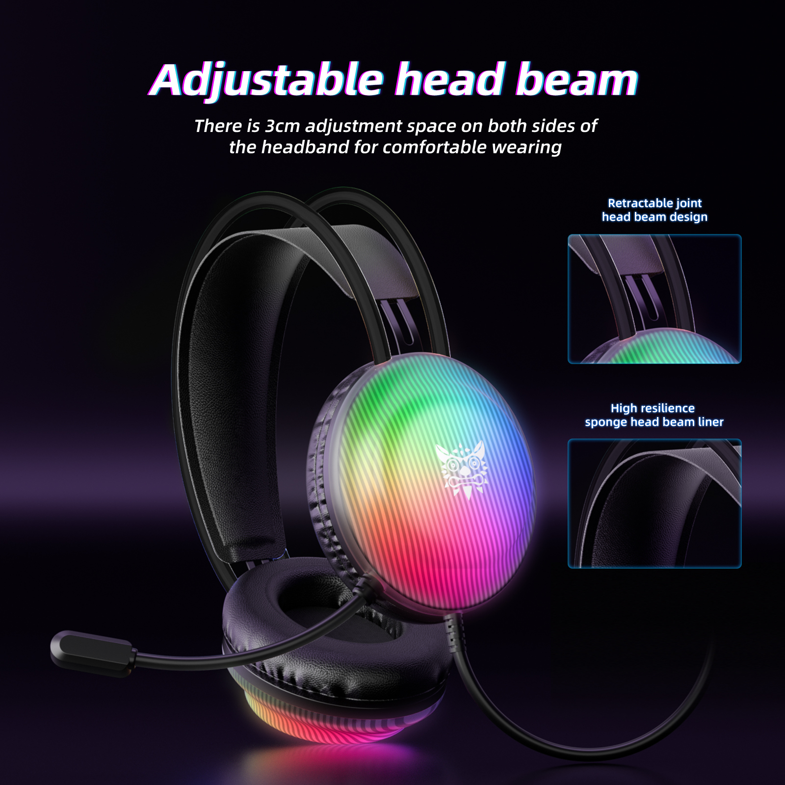 ONIKUMA X29 Wired Gaming Headset with Full-Shell Radiant RGB Lighting, Adaptive Suspension Headband, and Flexible Boom Mic for PC, PS5, Xbox & Mac - Image 12