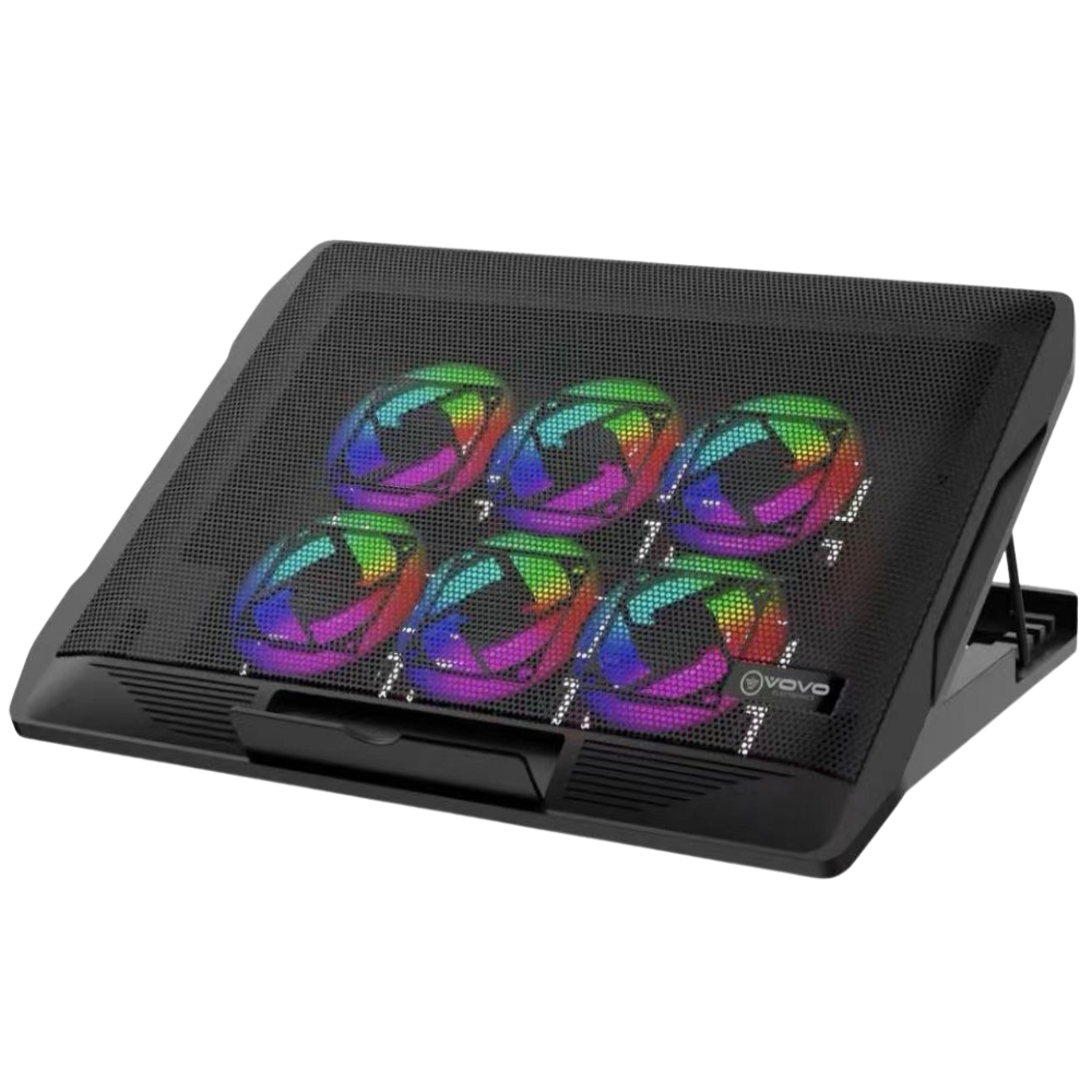 VOVO V-05 6-Fan Gaming Laptop Cooling Pad with RGB Lighting & Ergonomic Stand