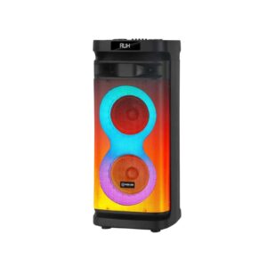VOVO V-1125 Double 10-Inch Bluetooth Party Speaker (60W) with Dynamic LED Lights, Wireless Mic, and TWS (Black)