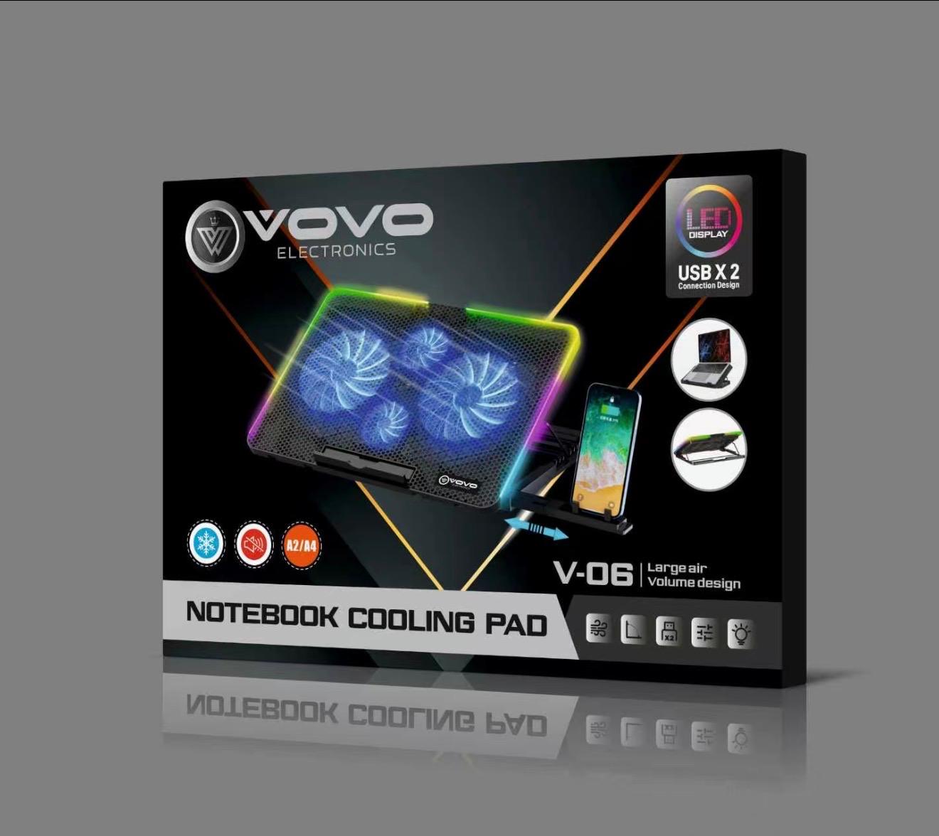 VOVO V-06 Gaming Laptop Cooling Pad with RGB Lighting, 4 High-Speed Fans & Smartphone Holder - Image 2