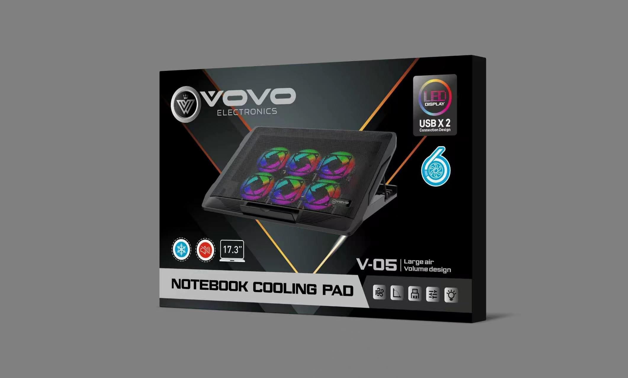 VOVO V-05 6-Fan Gaming Laptop Cooling Pad with RGB Lighting & Ergonomic Stand - Image 2