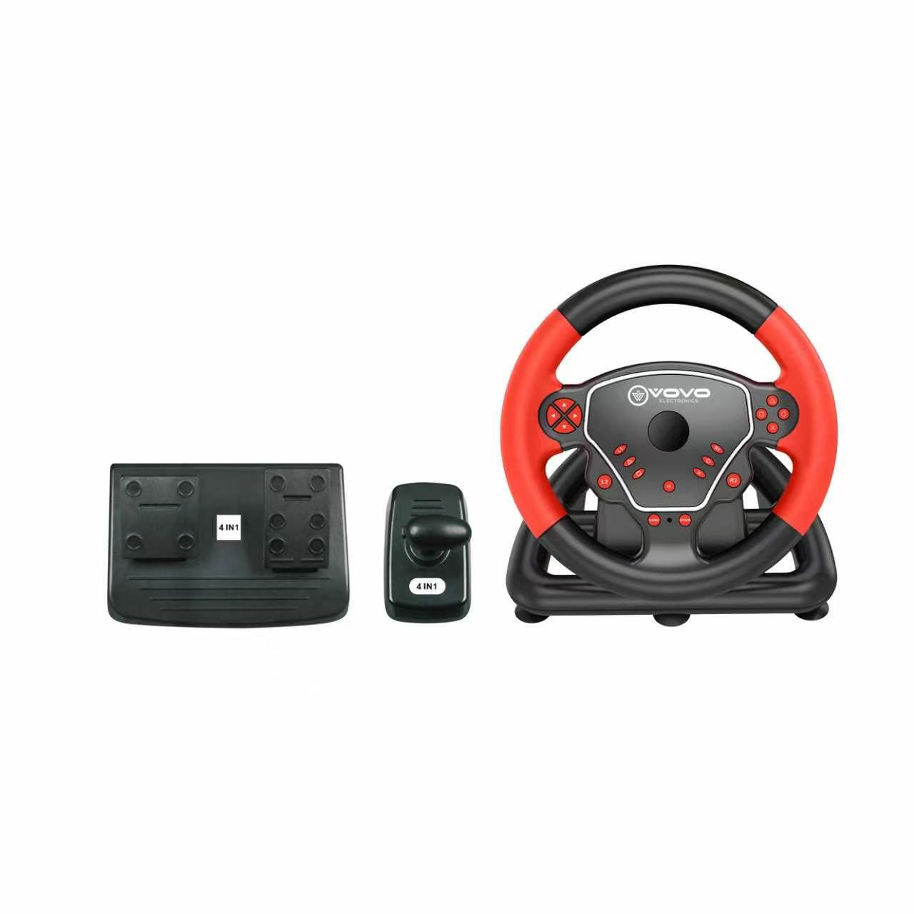 VOVO V-600 4-in-1 Wireless Racing Steering Wheel Set with Dual Vibration, Independent Gear Shifter, and Pedals for PC, PS4, PS3 & Android (Red/Black) - Image 4