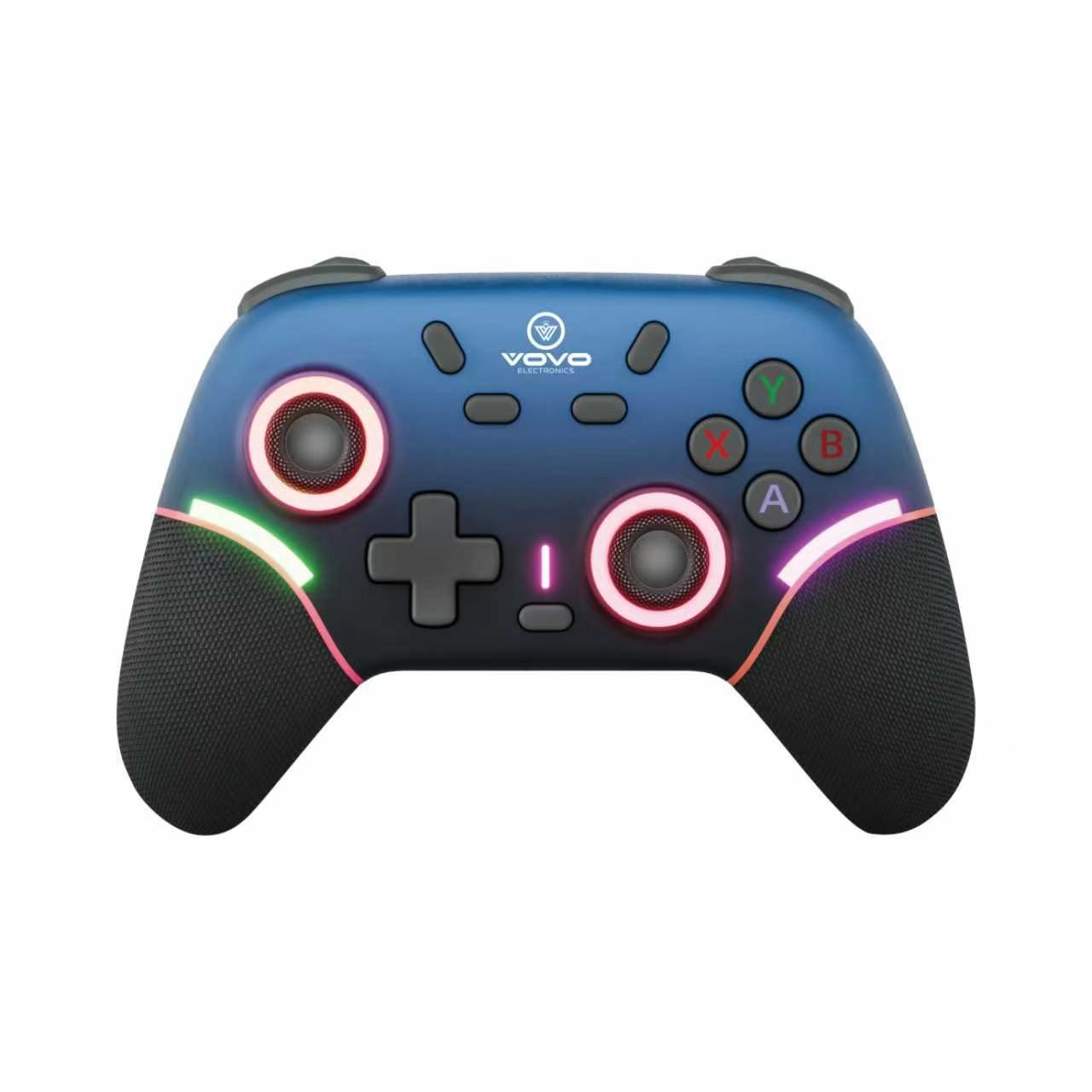 VOVO V-9 Multi-Platform Wireless Gaming Controller with Dynamic RGB Lighting and Textured Grips for Switch, PC & Mobile (Gradient Blue / Pink)