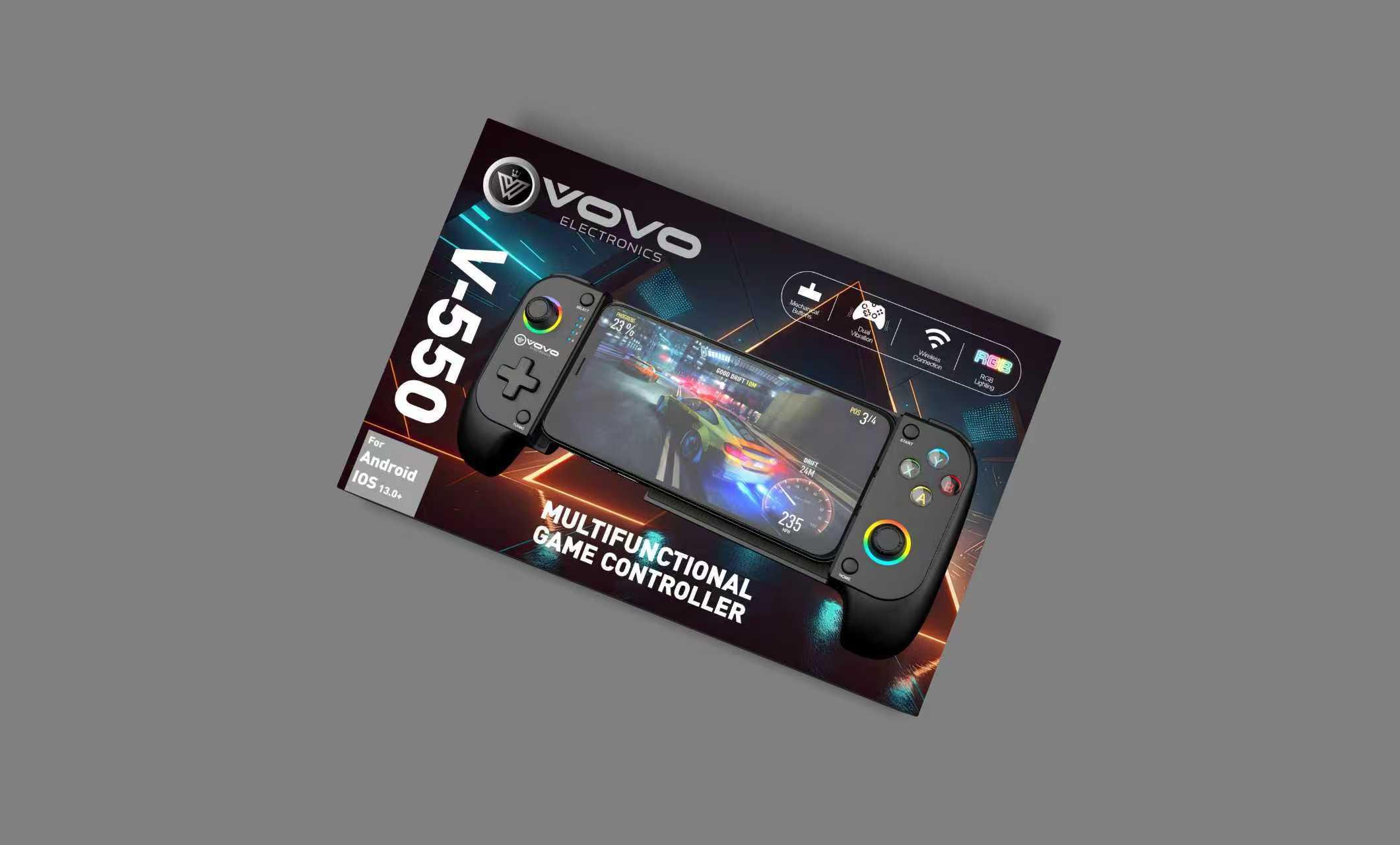 VOVO V-550 Wireless Telescopic Mobile Game Controller with Mechanical Buttons, Dual Vibration, and RGB Lighting for Android & iOS (Black) - Image 2