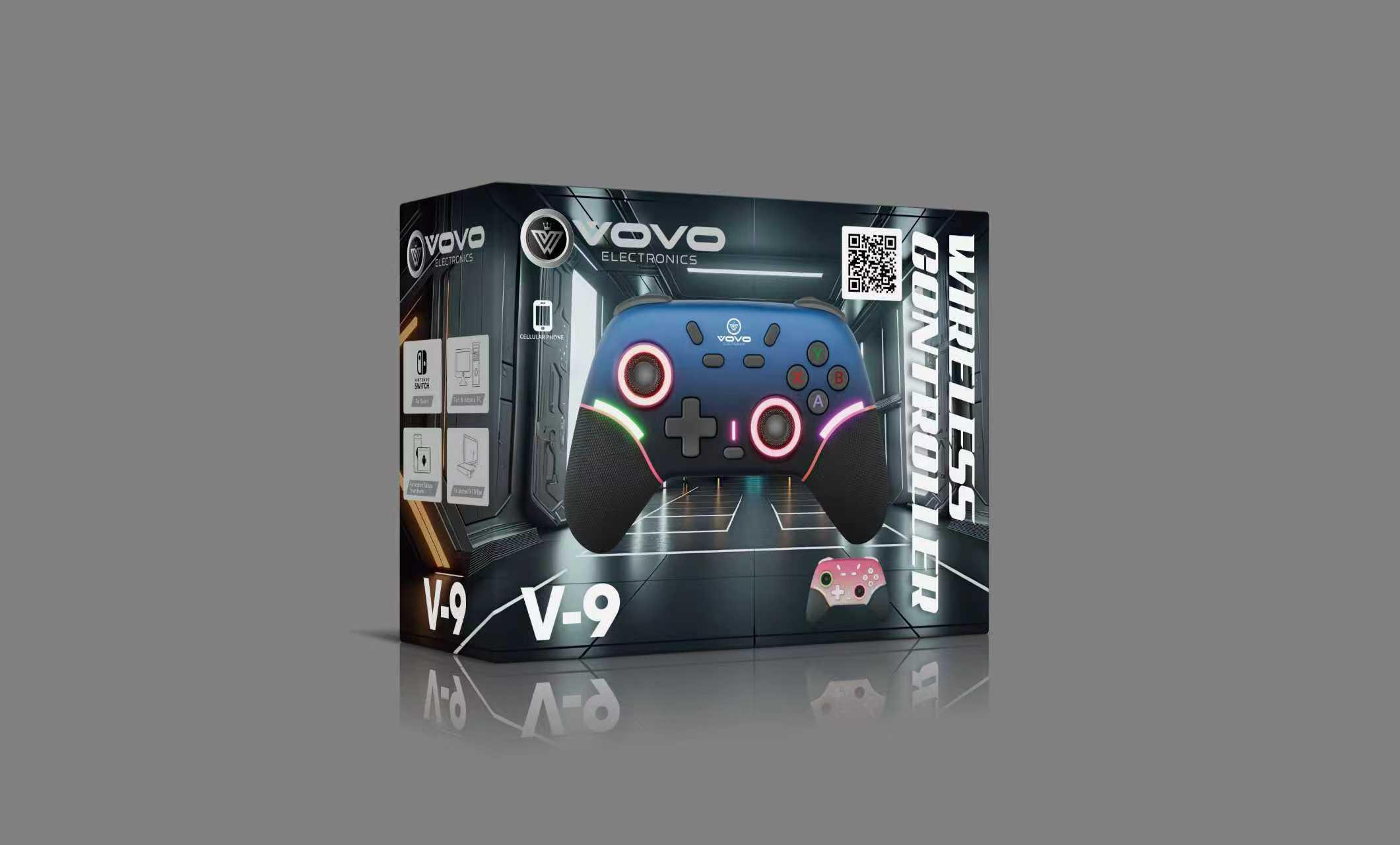 VOVO V-9 Multi-Platform Wireless Gaming Controller with Dynamic RGB Lighting and Textured Grips for Switch, PC & Mobile (Gradient Blue / Pink) - Image 3