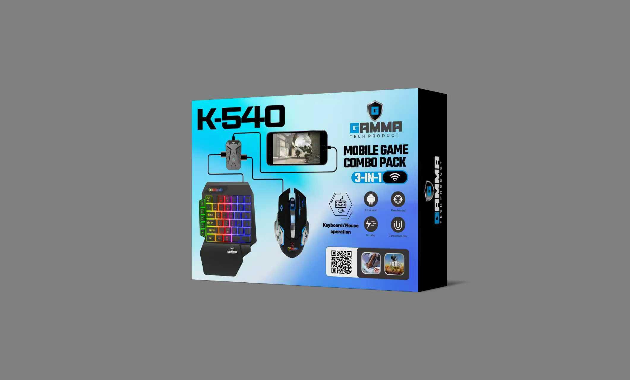 GAMMA K-540 3-in-1 Mobile Game Combo Pack (RGB One-Handed Keyboard, Gaming Mouse & Converter Hub) for Android Devices - Image 2