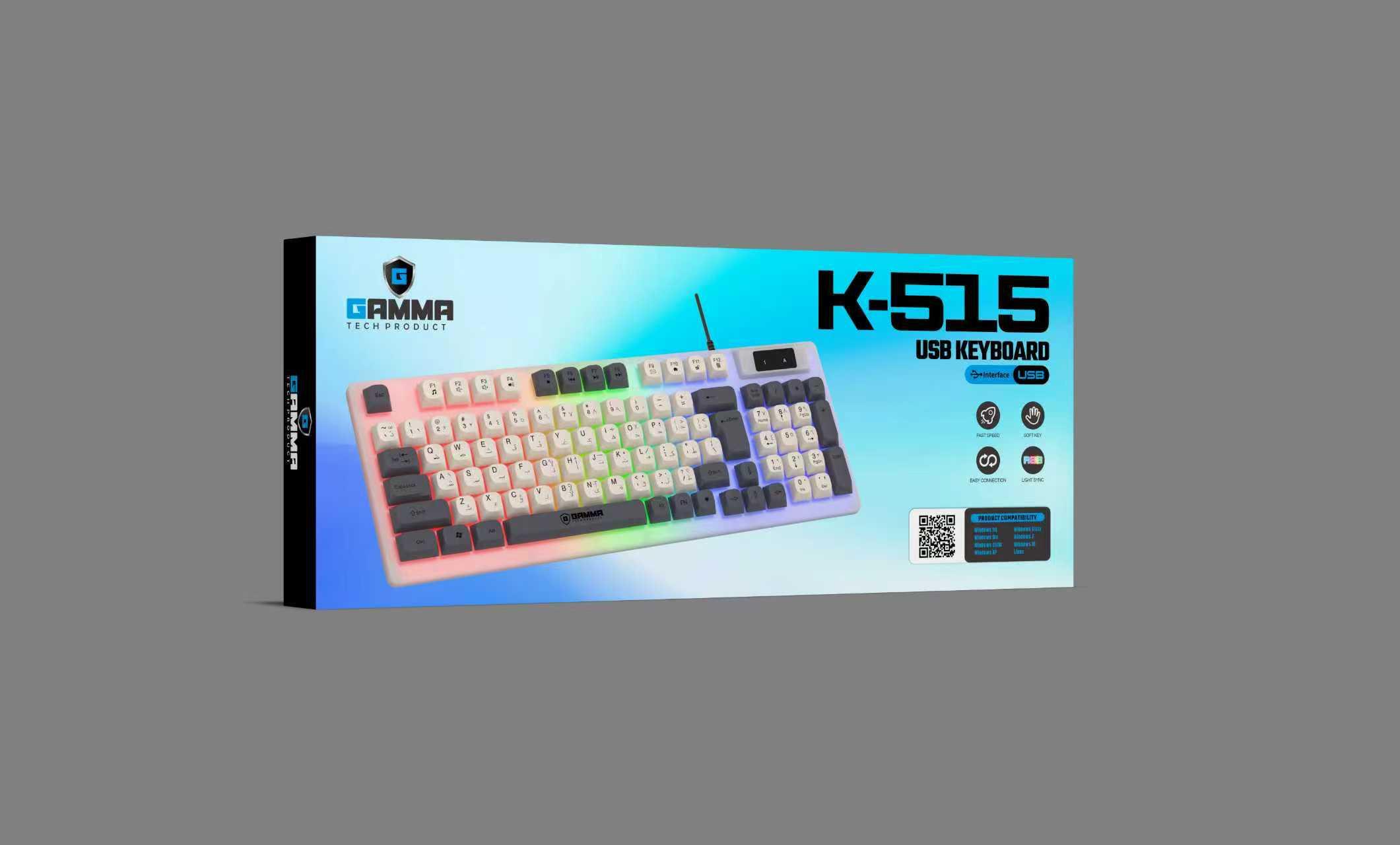 GAMMA K-515 Wired USB RGB Keyboard with Soft Keys, Light Sync Technology, and Modern Two-Tone Keycaps for PC & Laptop (White/Grey) - Image 2